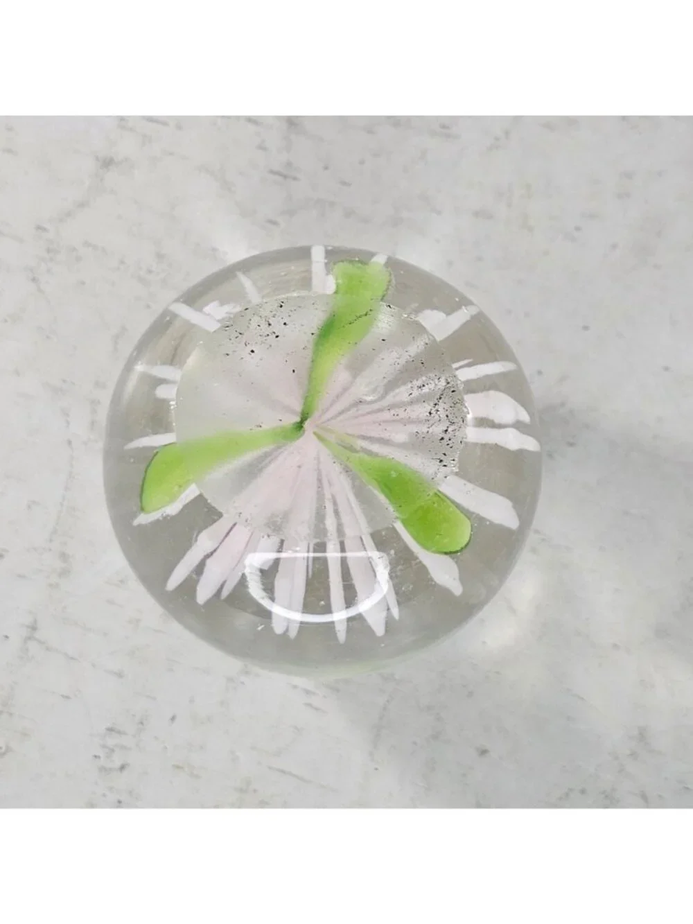 Handmade Glass Flower Paperweight Pink Clover Flower 1.75 Inch Diameter